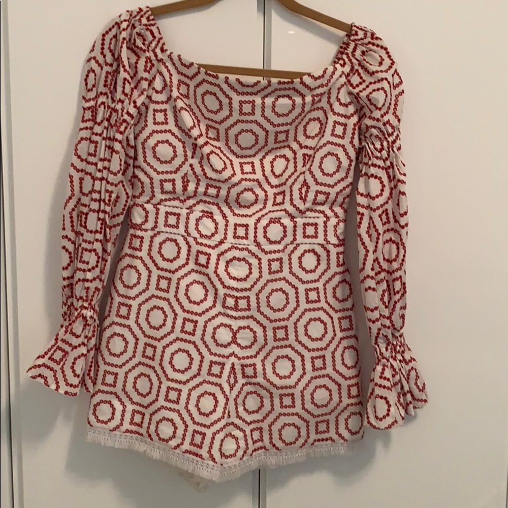 Alexis white and red print romper -size small